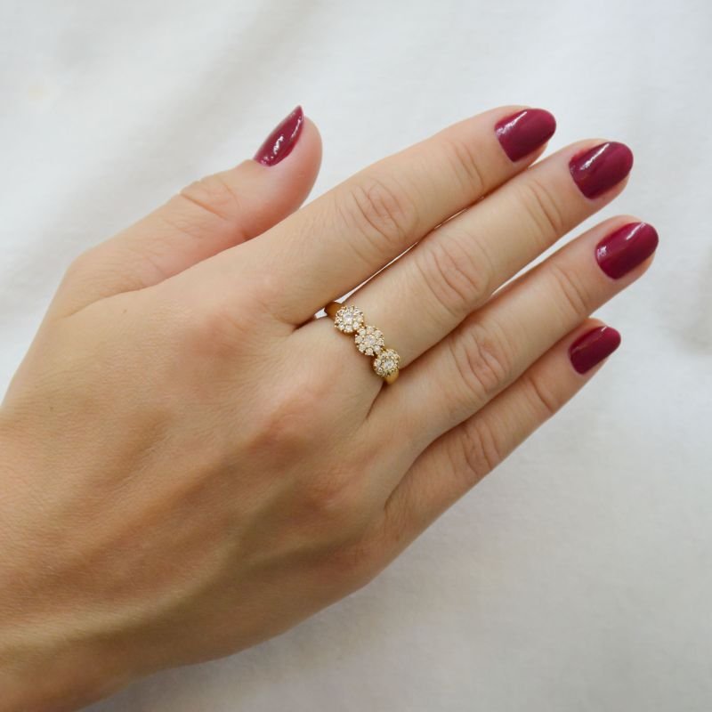 Anel 3 Flores Cravejadas com Zircônias