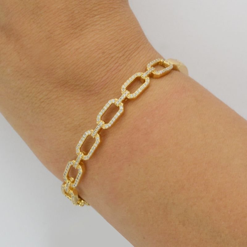 Bracelete com Elos Quadrados Cravejados