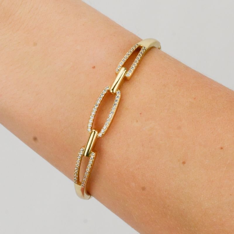 Bracelete com Elos Retangulares Cravejados