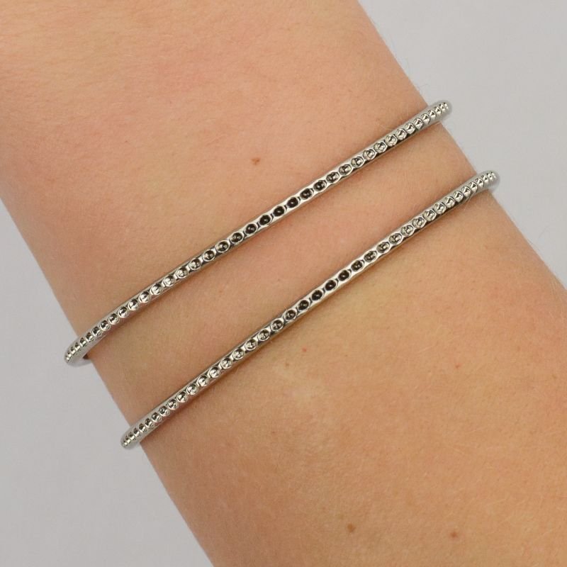 Bracelete Duplo Texturizado Ajustável Banho de Ródio Branco