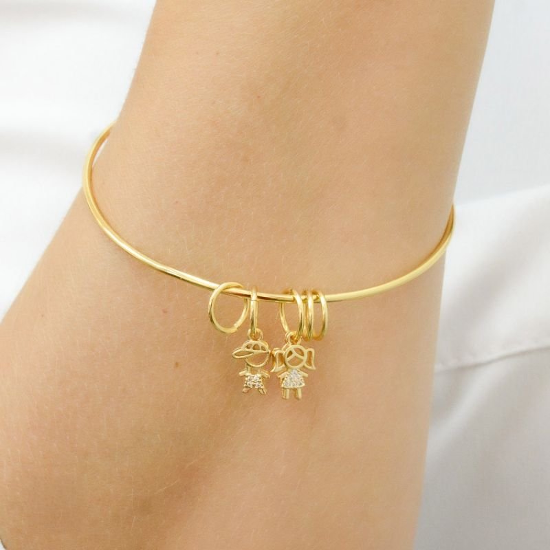 Bracelete Fio Liso com Argolas e Pingente 2 Filhos(a)