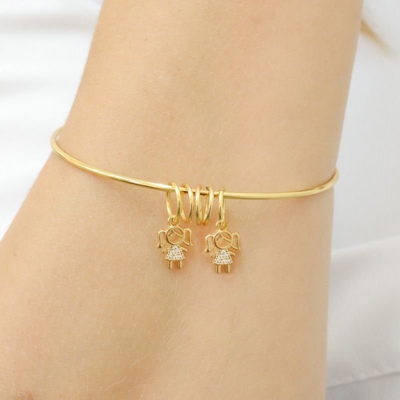 Bracelete Fio Liso com Argolas e Pingente 2 Filhos(a)