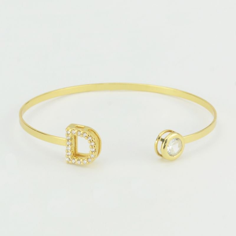 Bracelete Ajustável Letra Cravejada Com Ponto de Luz