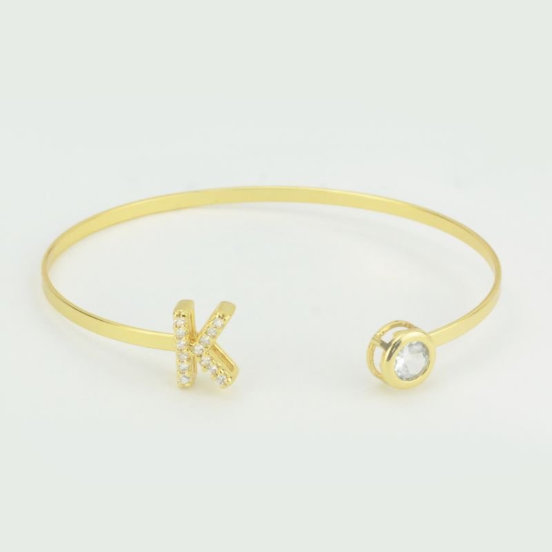 Bracelete Ajustável Letra Cravejada Com Ponto de Luz