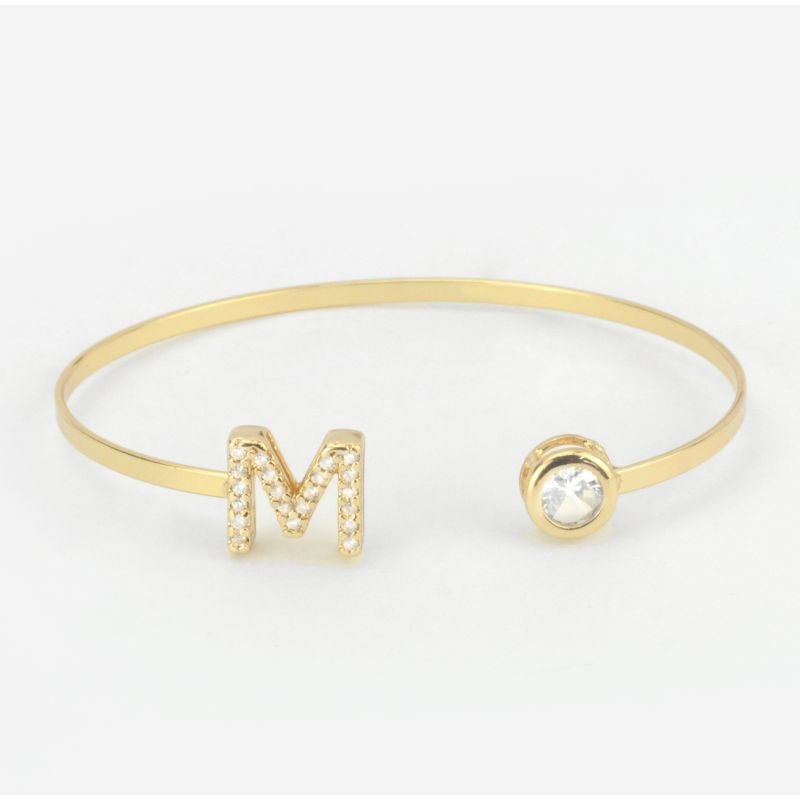 Bracelete Ajustável Letra Cravejada Com Ponto de Luz