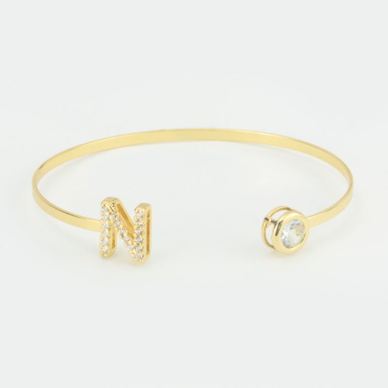 Bracelete Ajustável Letra Cravejada Com Ponto de Luz