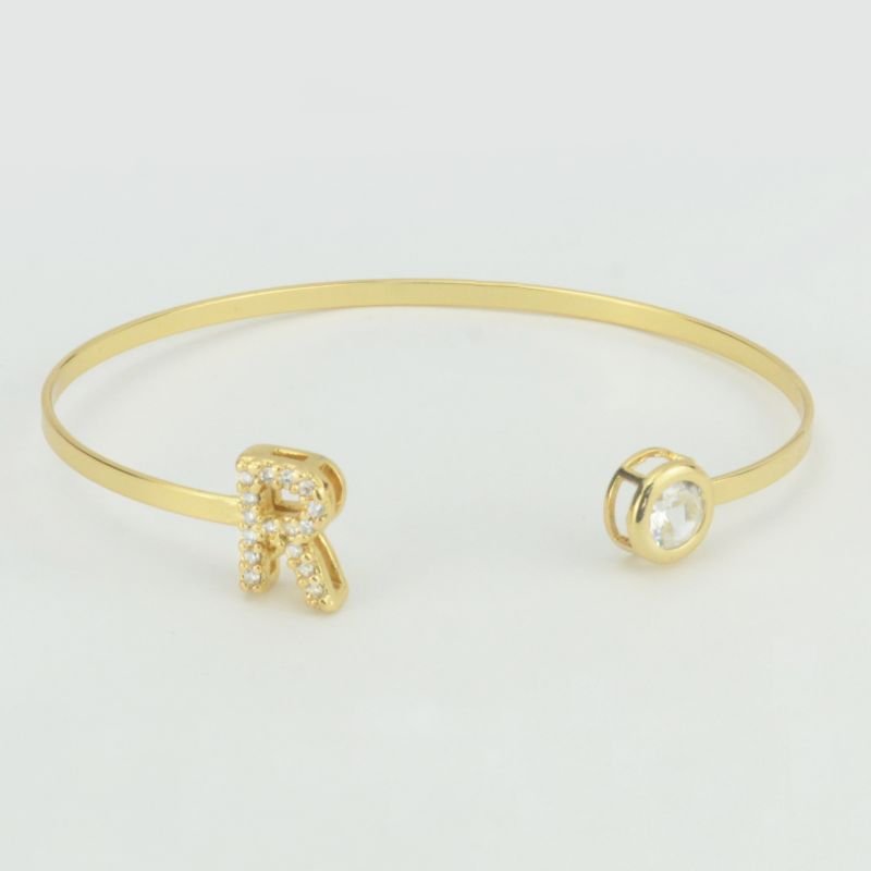Bracelete Ajustável Letra Cravejada Com Ponto de Luz