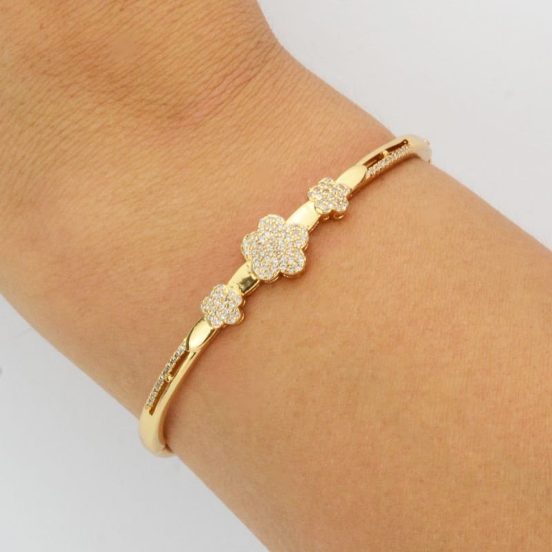 Bracelete Inspiração com 3 Trevos Cravejados