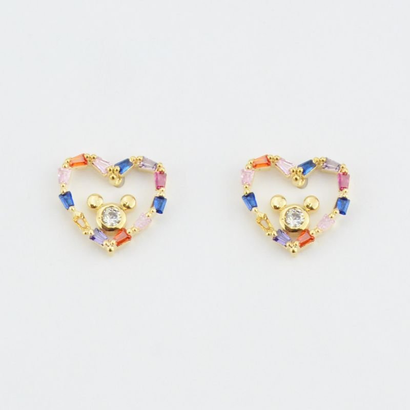 Brincos Coração Vazado com Pedras Coloridas