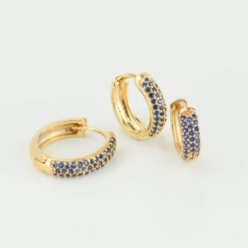Brincos Trio Argolinhas Zircônia Azul