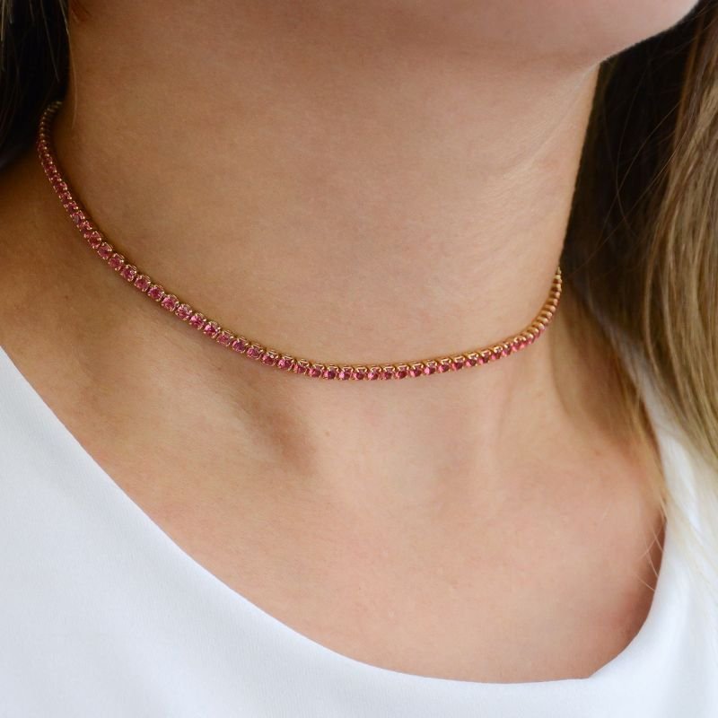 Colar Choker Riviera com Zircônias Rosa
