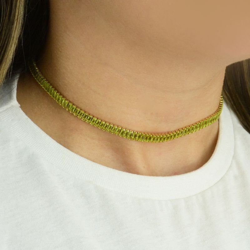 Colar Choker Riviera Navetes 5mm Verde Lima