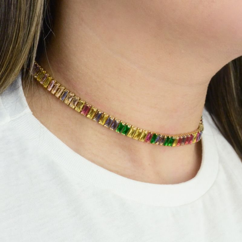 Colar Choker Riviera Navetes Coloridas 7mm