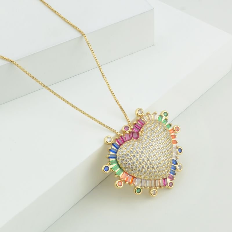 Colar Veneziana com Coração em Zircônias Coloridas