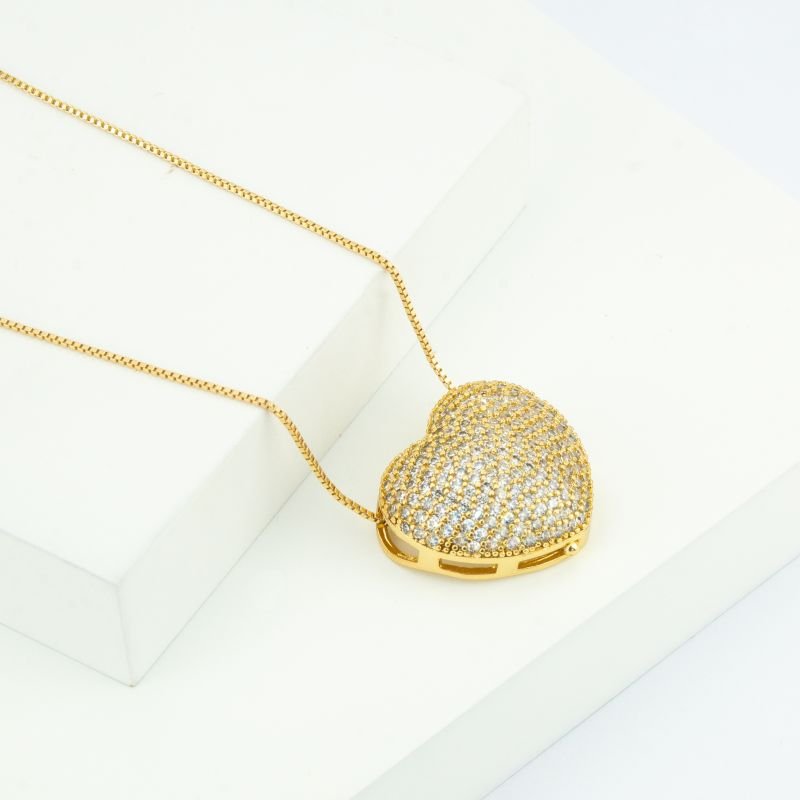 Colar Veneziana Coração Cravejado Zircônias