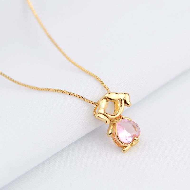 Colar Veneziana Menina Pedra Rosa.