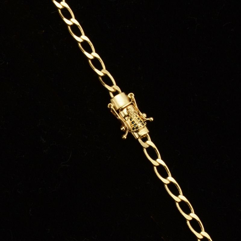 Corrente Grumet Elo Longo 4mm com Fecho Gaveta Trava Dupla e Nossa Senhora Cravejada com Zircônias.