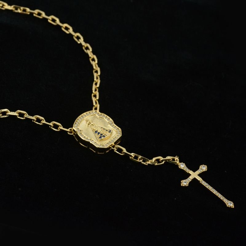 Escapulário Terço Cadeado 4mm Nossa Senhora e Cruz Cravejados com Zircônias