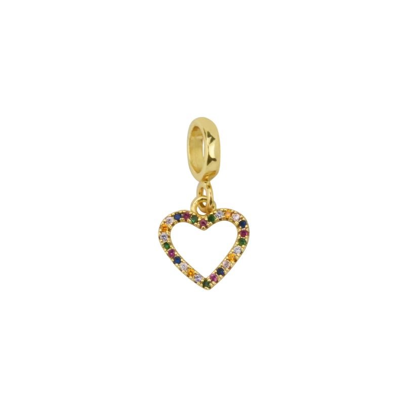 Pingente Berloque Coração Vazado Cravejado Colorido