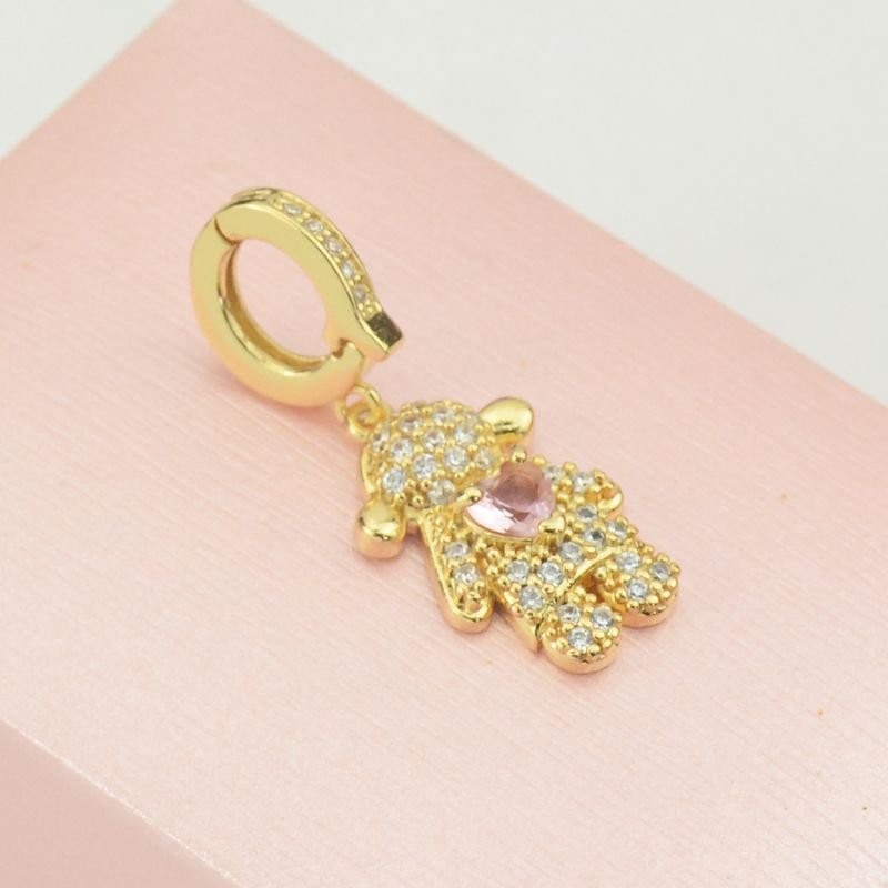Pingente Menina Grande com Zircônias Cristais e Rosa com Contra Argola Modelo Click