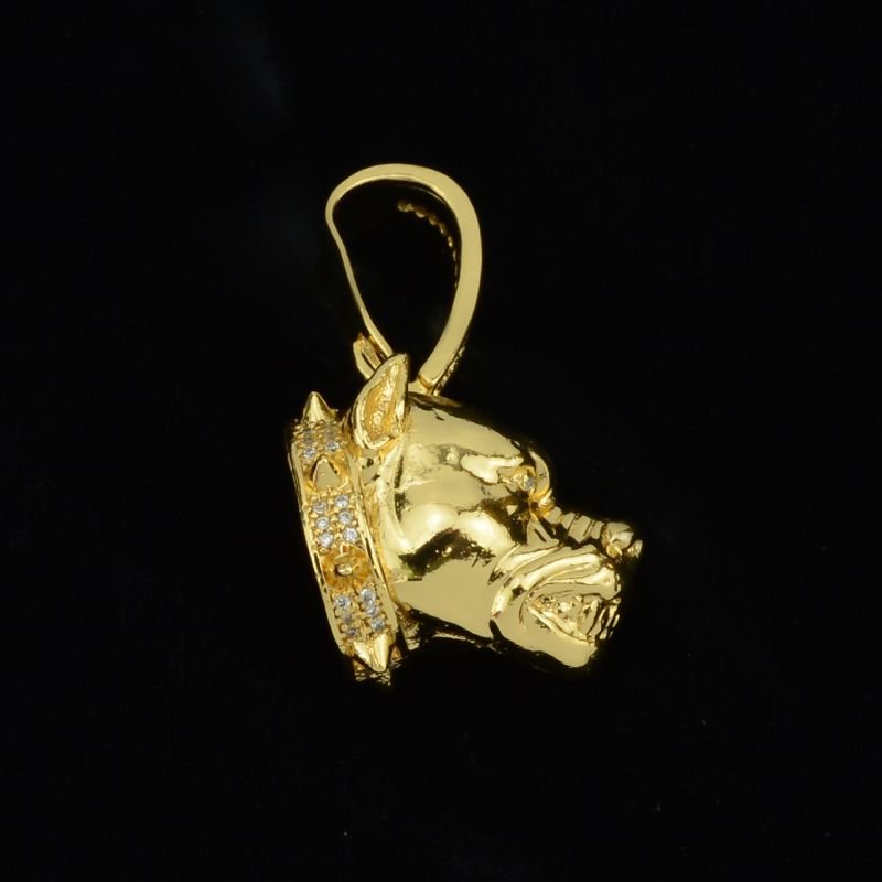 Pingente Pitbull Brabo com Argola Cravejada Ouro 18k