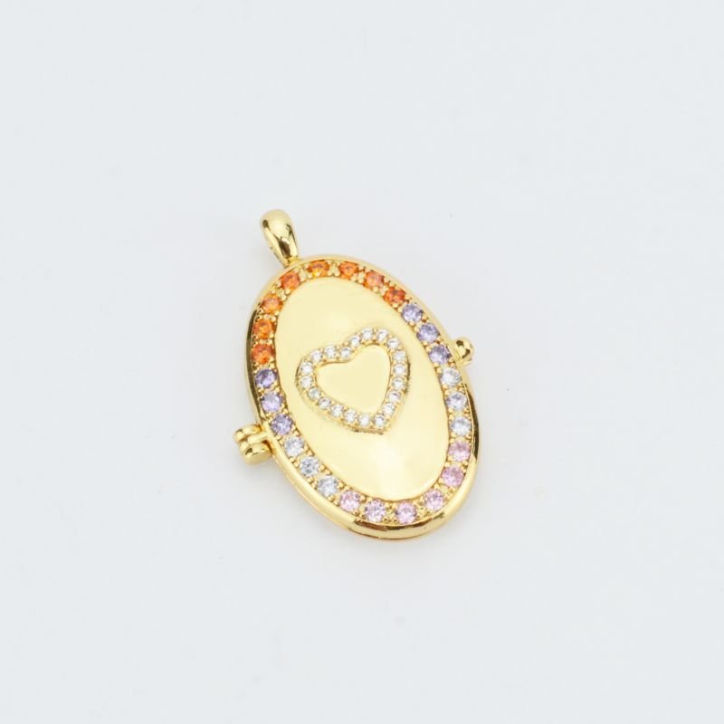 Pingente Relicário Oval com Coração e Zircônias Coloridas