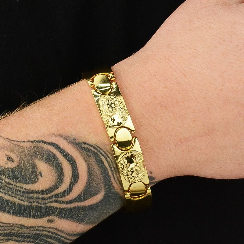 Pulseira Bracelete com Jesus Cristo Cravejado 14mm Fecho Gaveta Duplo