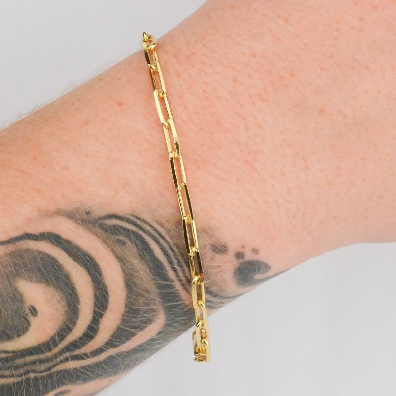 Pulseira Cadeado Alongado 4mm com Fecho Canhão