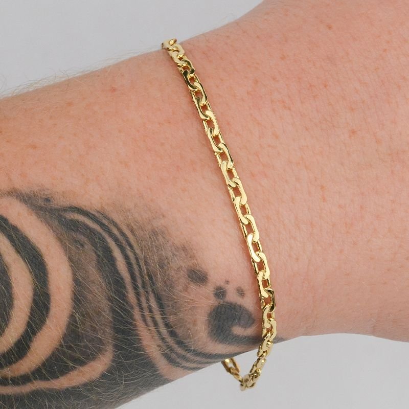 Pulseira Cadeado Virado 3mm Fecho Gaveta Dupla