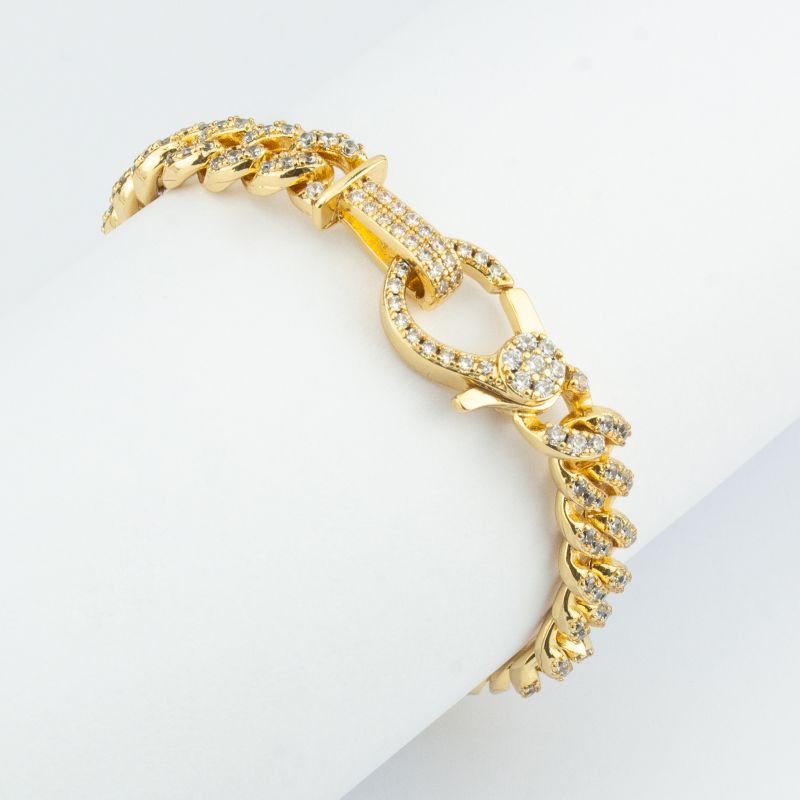 Pulseira Grumet 8mm com Elos e Fecho Cravejado com Zircônias