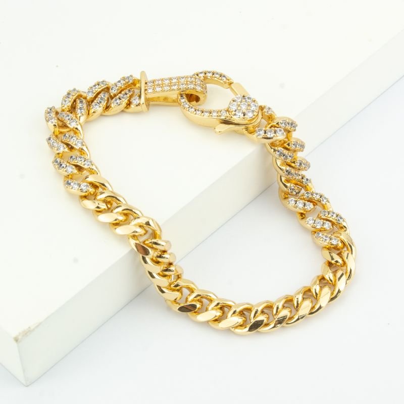 Pulseira Grumet 8mm com Elos e Fecho Cravejado com Zircônias