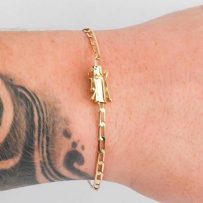 Pulseira Grumet Alongada Laminada 3mm com Fecho Gaveta Trava Dupla