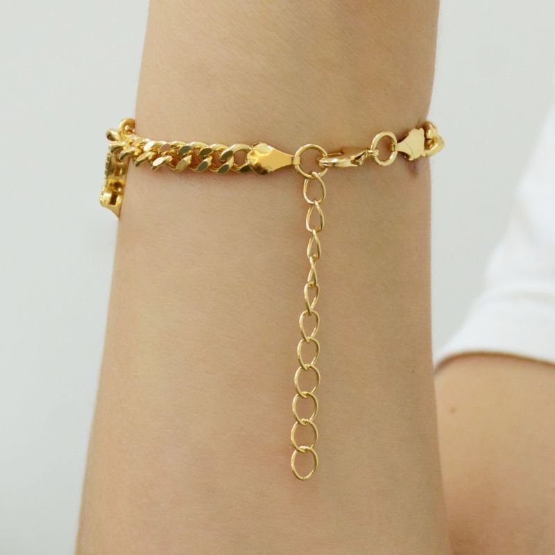 Pulseira Grumet Com Detalhes Ovais Lisos e Cravejados