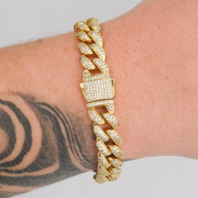 Pulseira Grumet Ice 12mm Elos Cravejados Fecho Gaveta