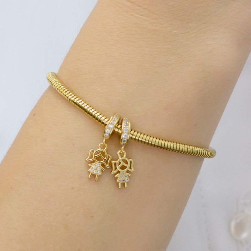 Pulseira Rabo de Rato com Pingente 2 Filhos(a) Cravejados