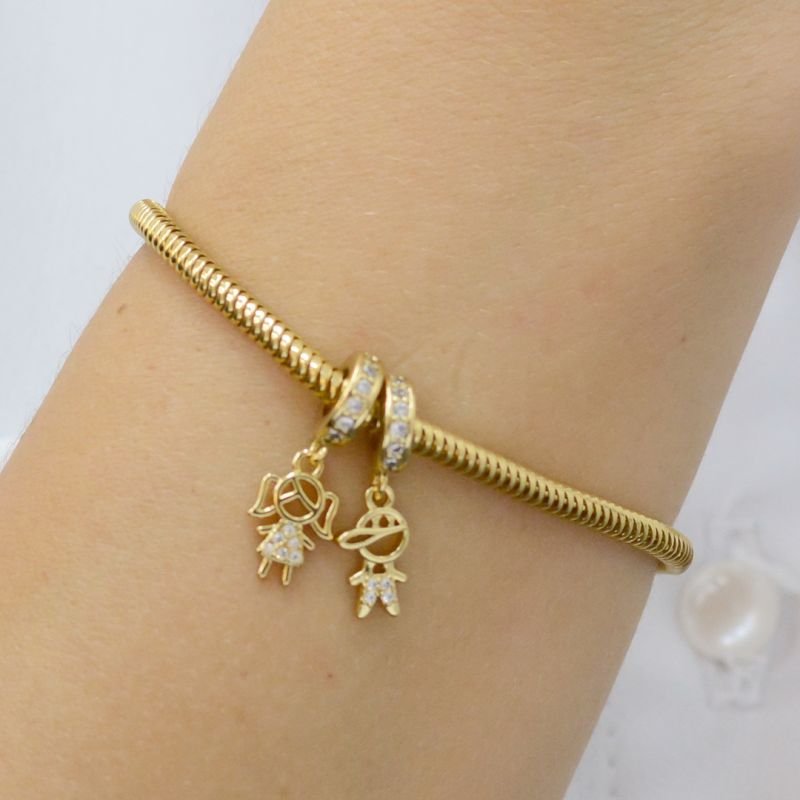 Pulseira Rabo de Rato com Pingente 2 Filhos(a) Cravejados