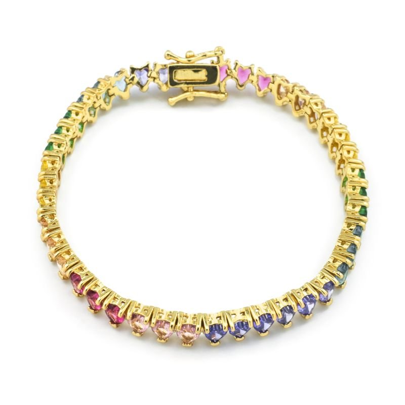 Pulseira Riviera 3 Pontas Corações Coloridos Fecho Gaveta