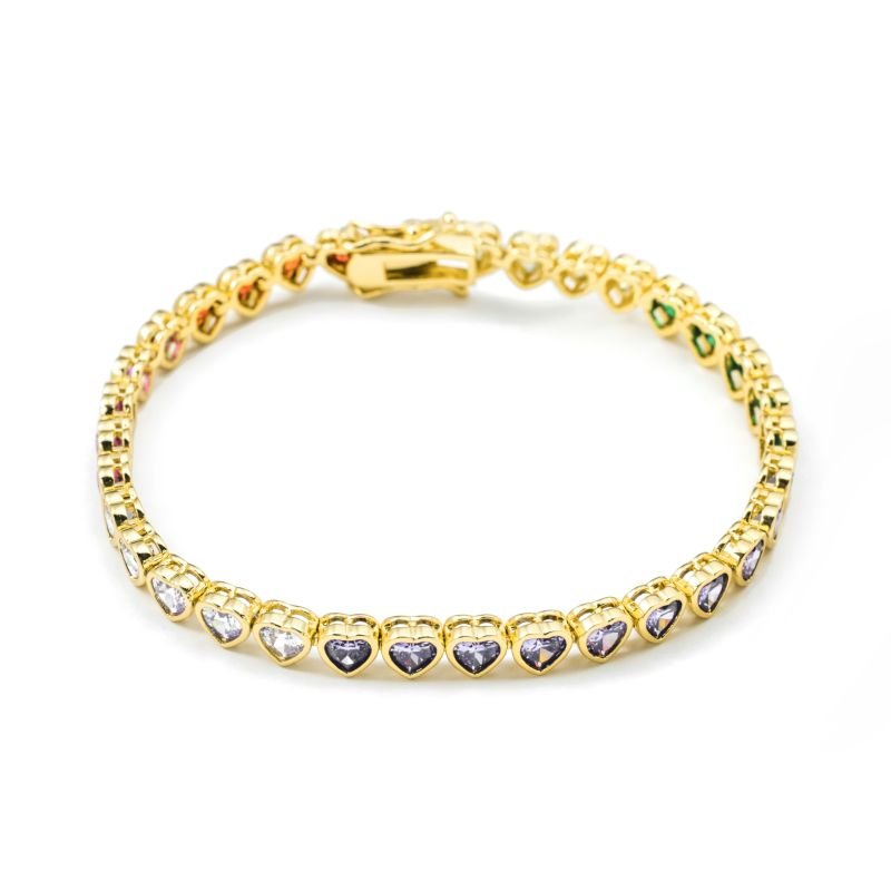 Pulseira Riviera com Corações Coloridos e Fecho Gaveta