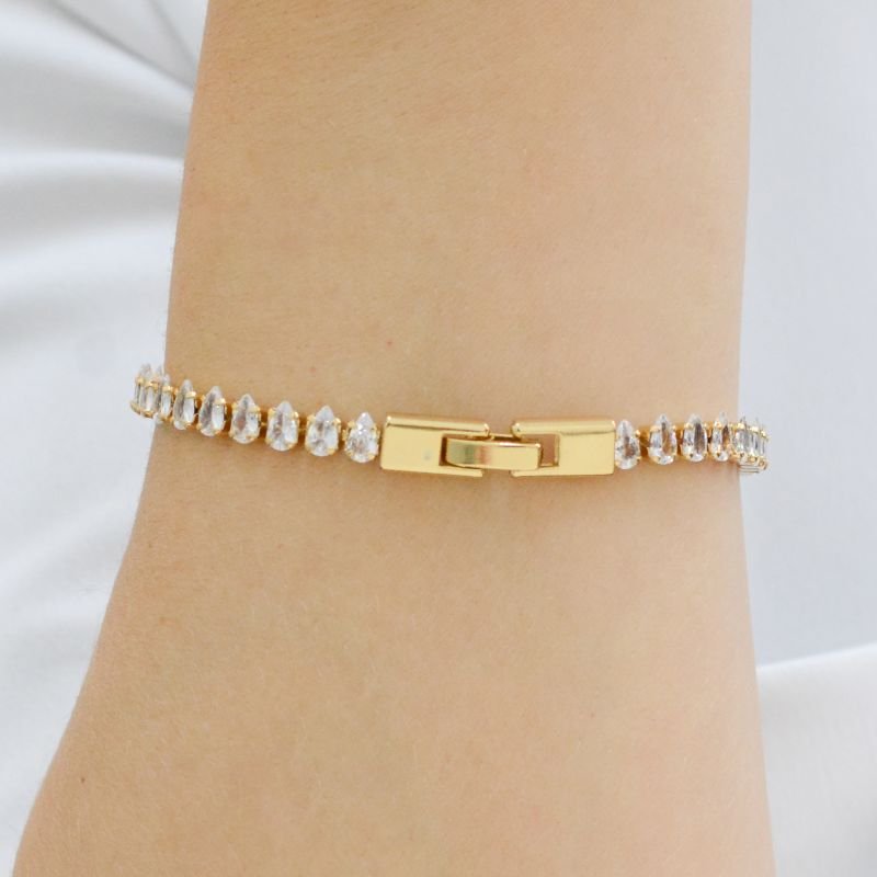 Pulseira Riviera Navetes Cristais Gota com Fecho Joia
