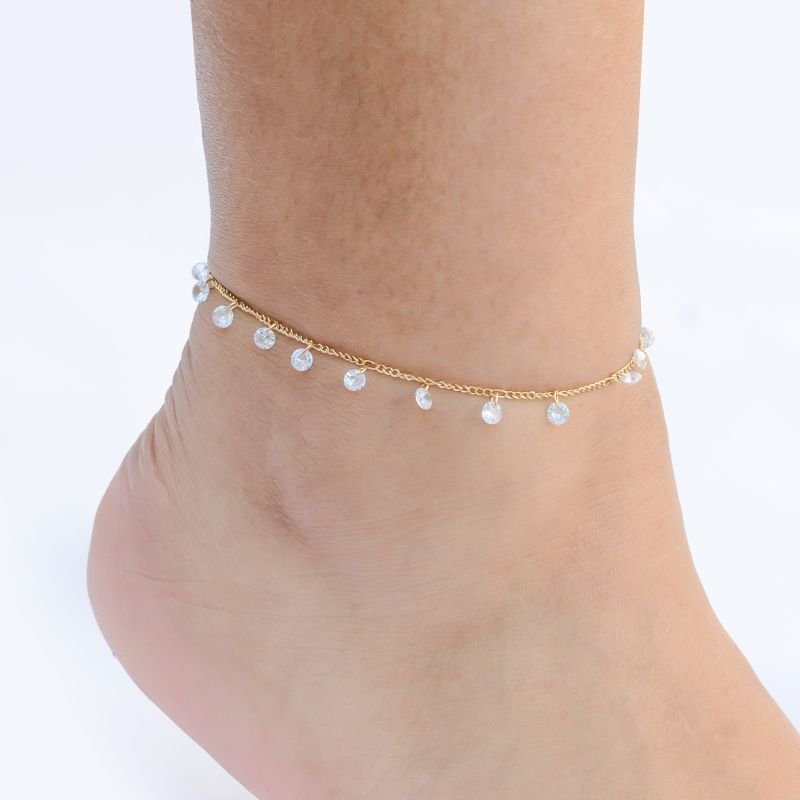 Tornozeleira Com Pingentes de Zircônias Ouro 18k