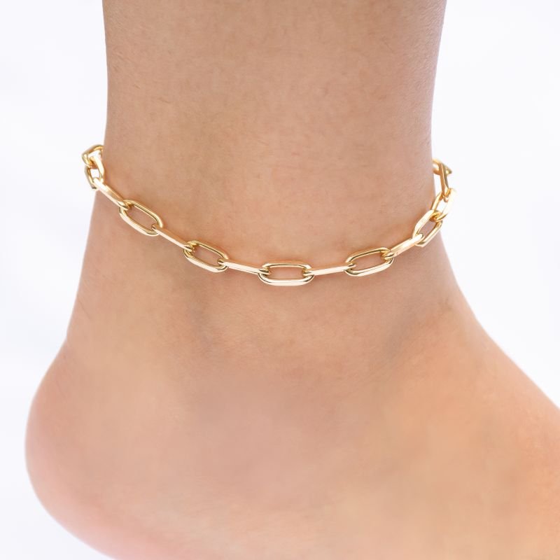 Tornozeleira Elos Alongados 6mm Ouro 18k